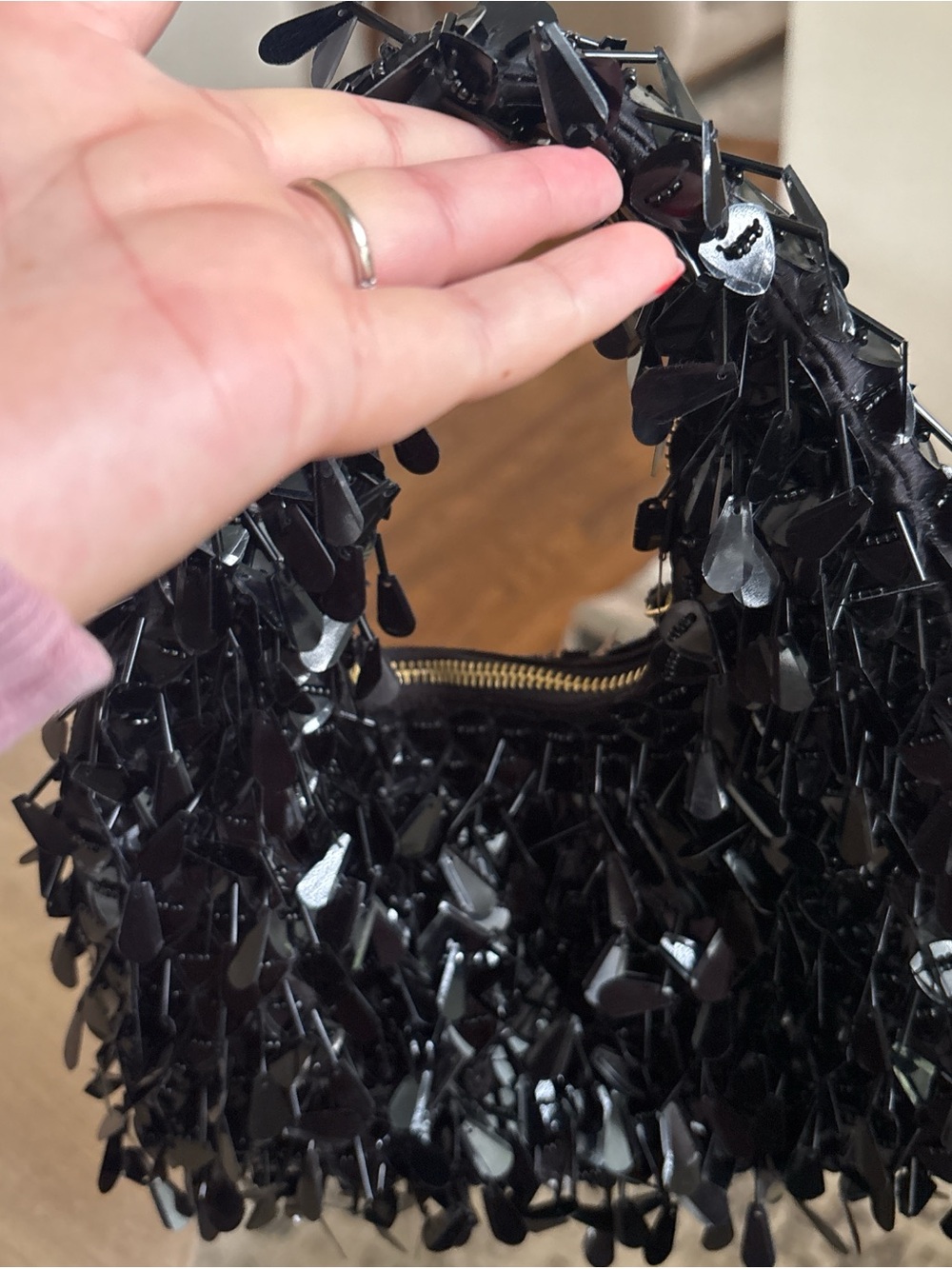 Black Beaded Sequin Hobo Bag - Elegant Evening Shoulder Bag - Picture 2 of 3